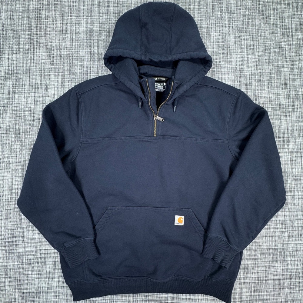 Carhartt Mens Paxton 100617 Rain Defender Quarter Zip Hoodie Navy XL Loose Fit